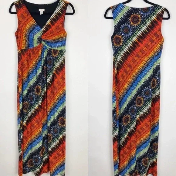 Chico’s Multicolor Sunburst Rainbow Sleeveless Maxi Dress | Size XL - Picture 8 of 9